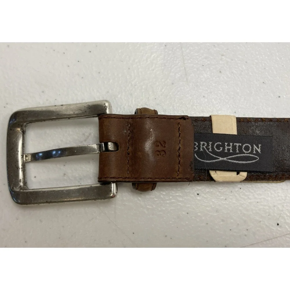 New Brighton Belt Brown Leather Southwestern Woven‎ Inlay Cowboy sz 32